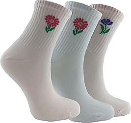 3 Çift Çiçek Desenli Spor ve Antrenman kolej çorap