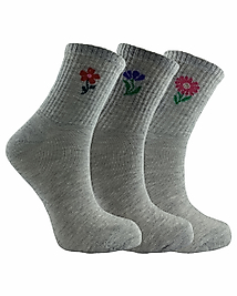 3 Çift Çiçek Desenli Spor ve Antrenman kolej çorap gri