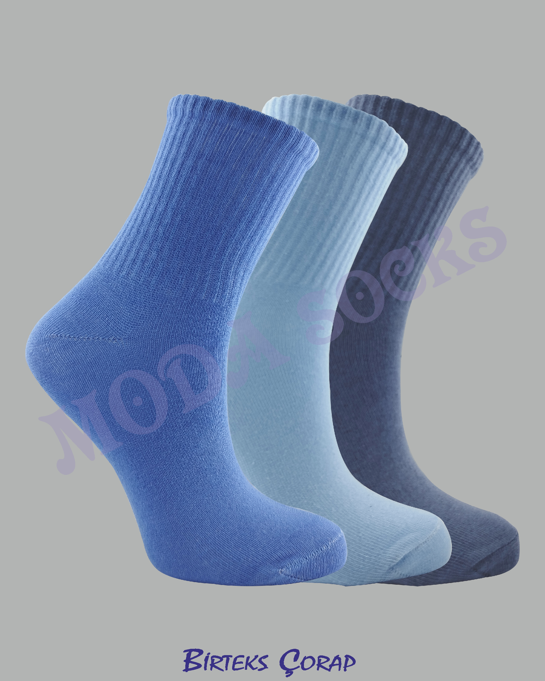 3'lü spor antrenman düz kolej çorap