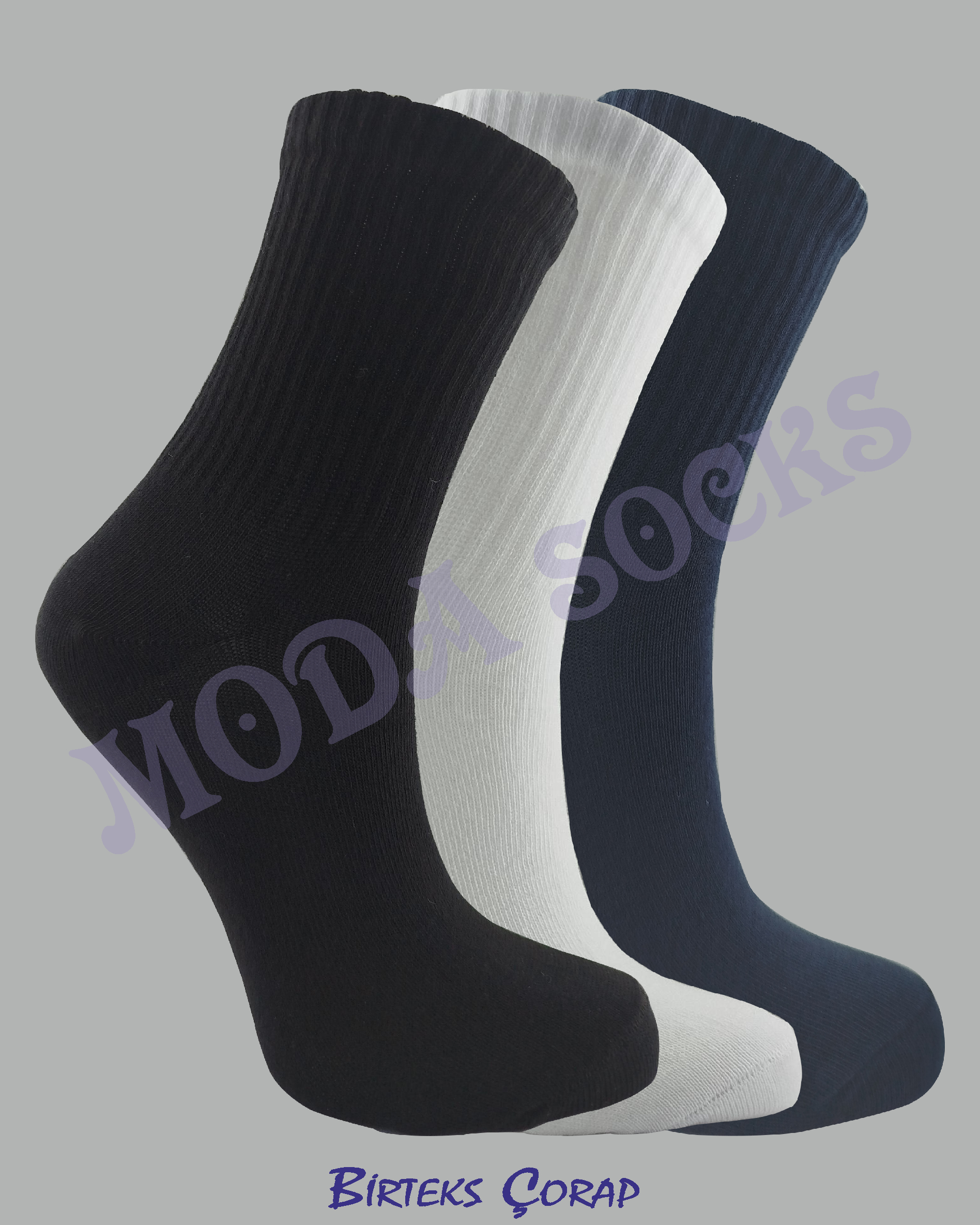 3'lü spor antrenman düz kolej çorap