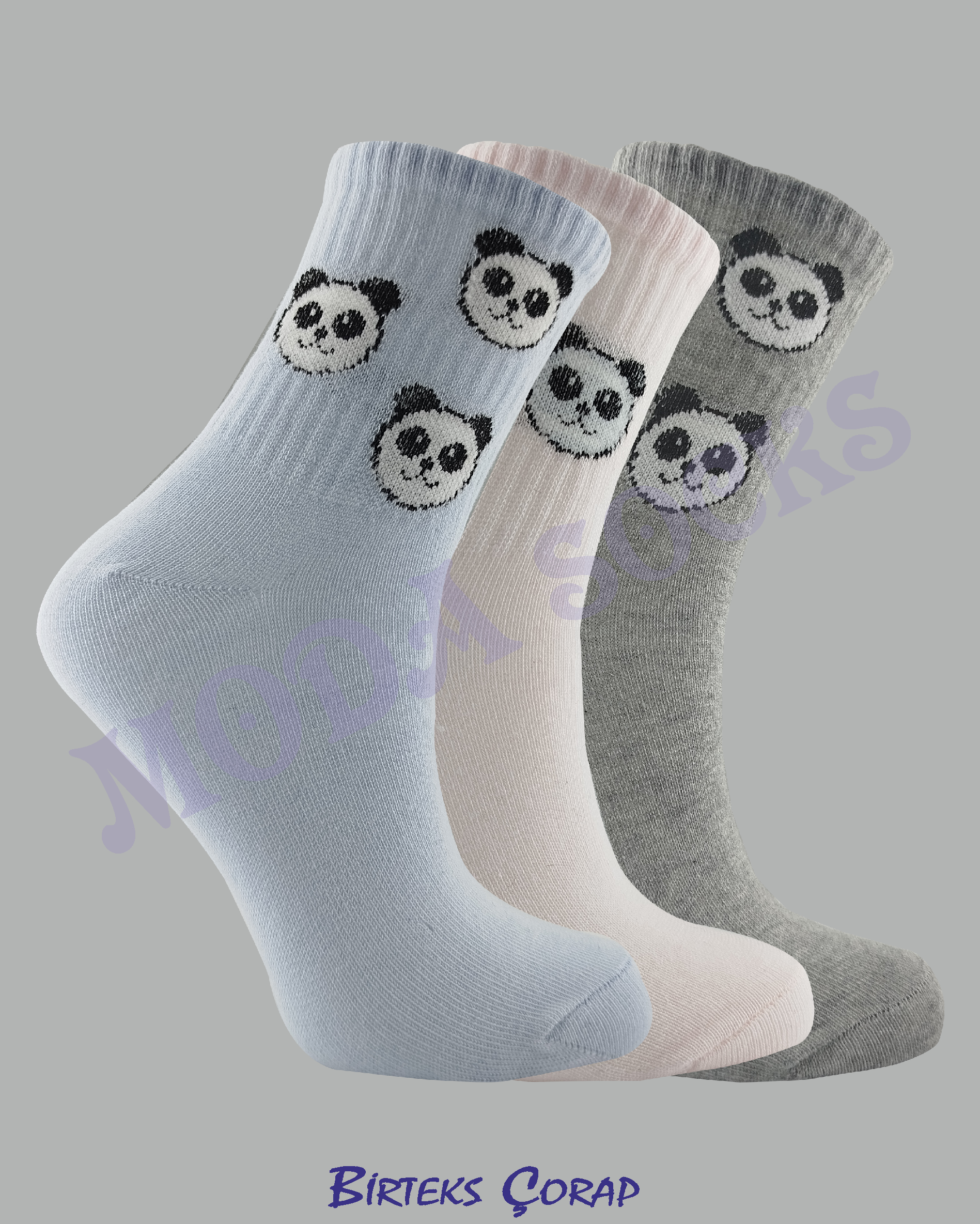 3 Çift Panda Desenli Spor ve Antrenman kolej çorap