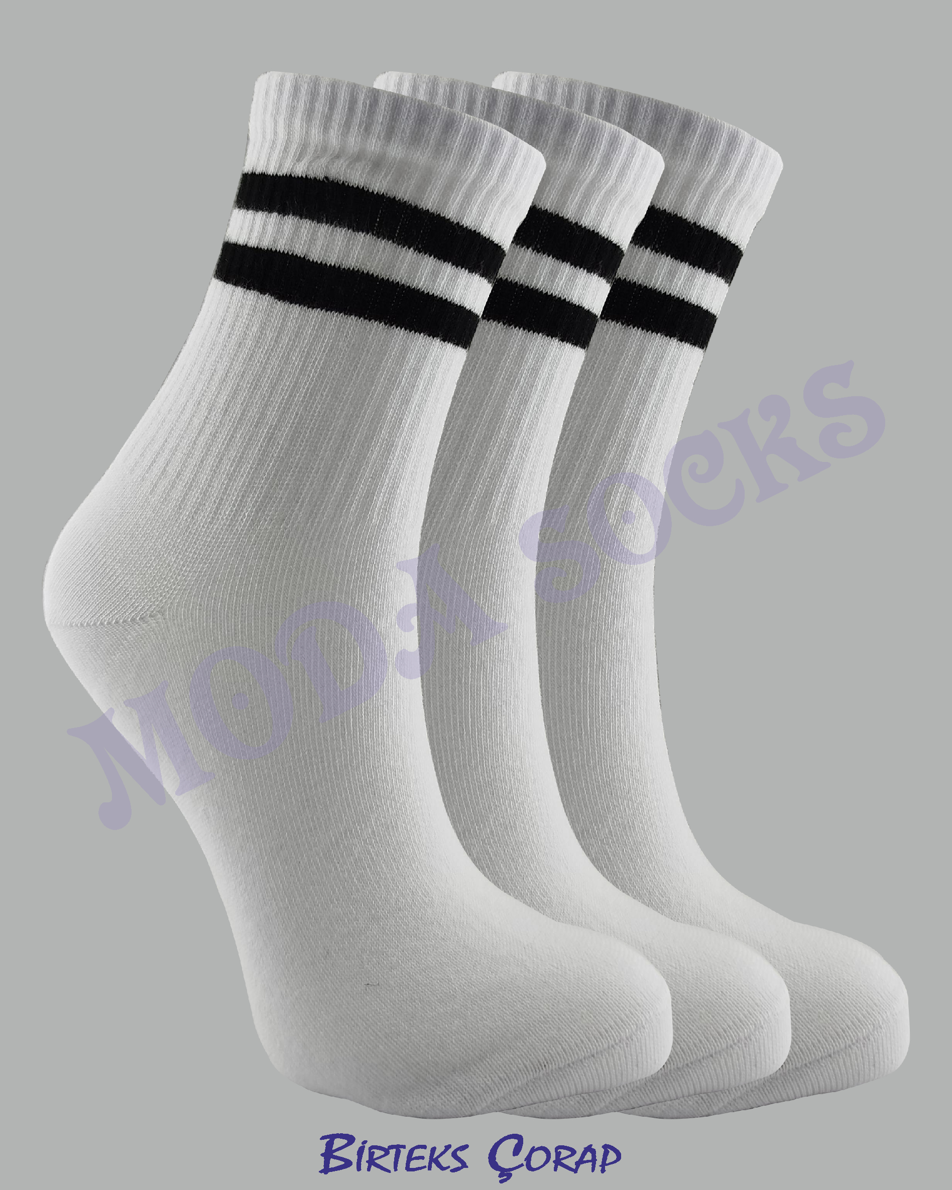 3 Çift Çizgili Spor ve Antrenman kolej çorap