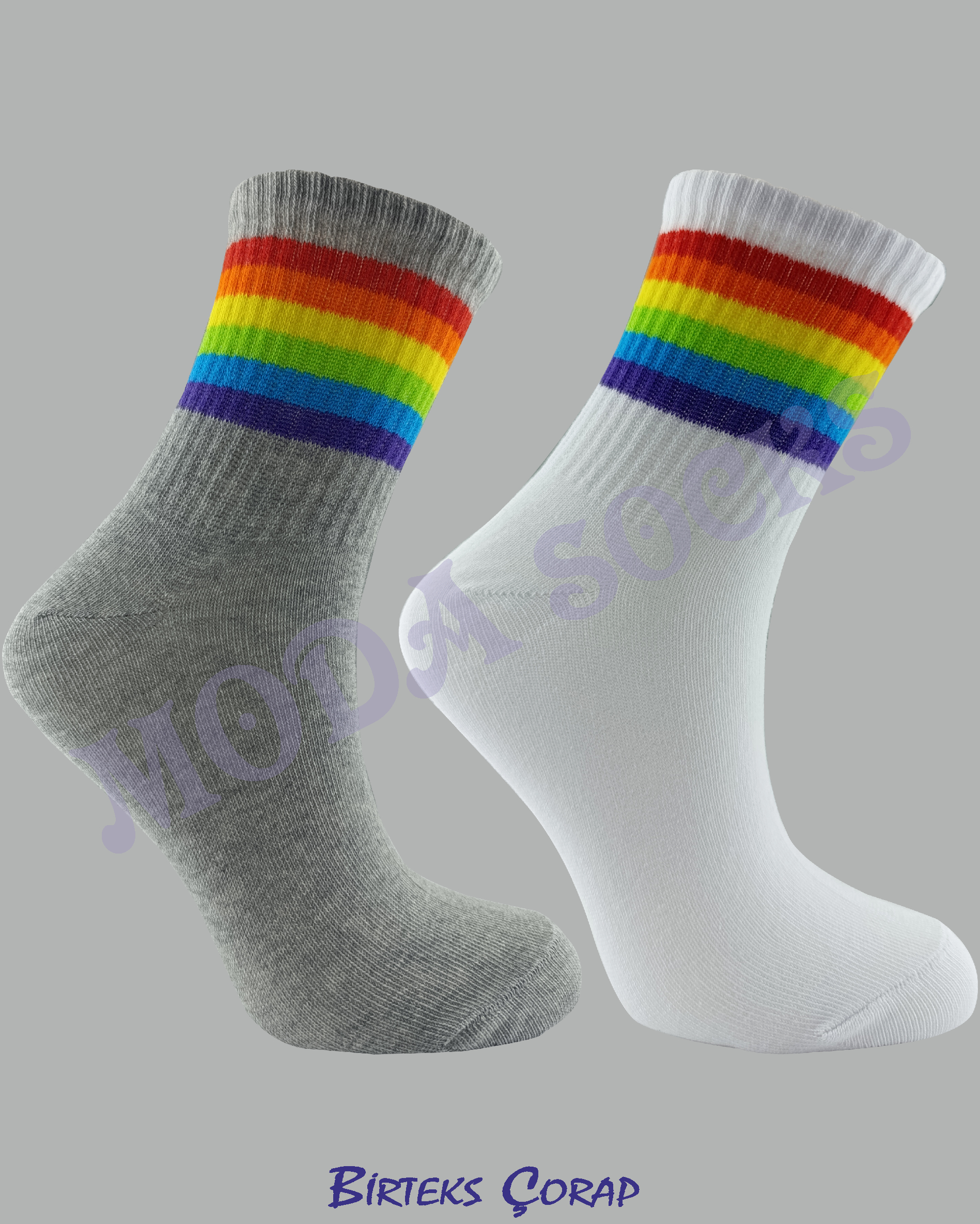 2 Çift Gökkuşağı Çizgili Spor ve Antrenman kolej çorap