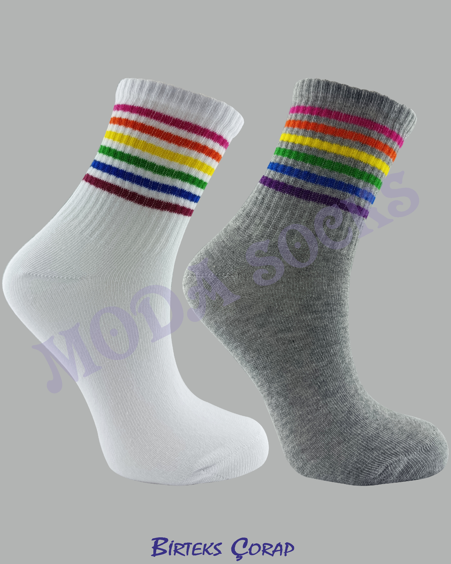 2 Çift Çizgili Spor ve Antrenman kolej çorap