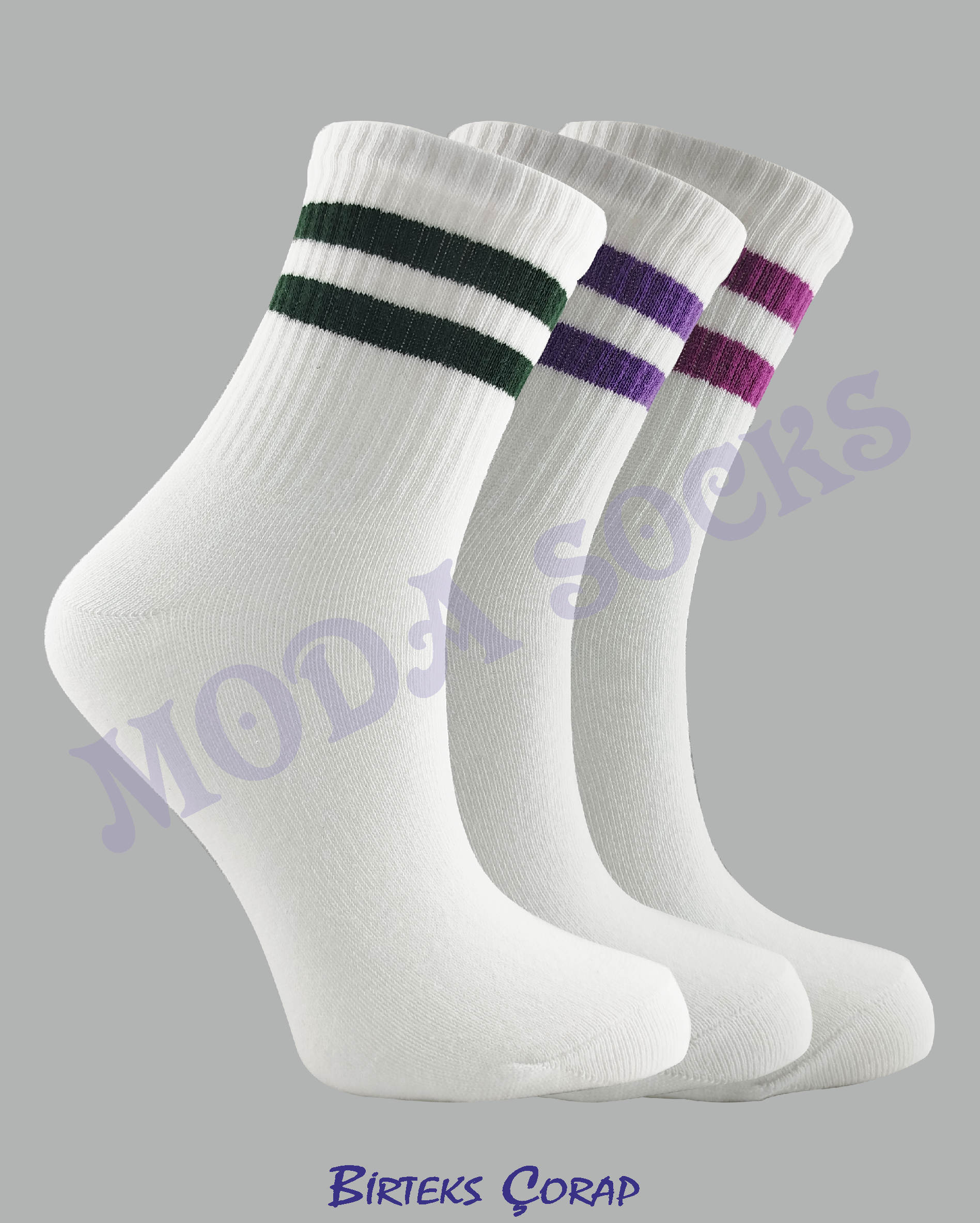 3 Çift Çizgili Spor ve Antrenman kolej çorap