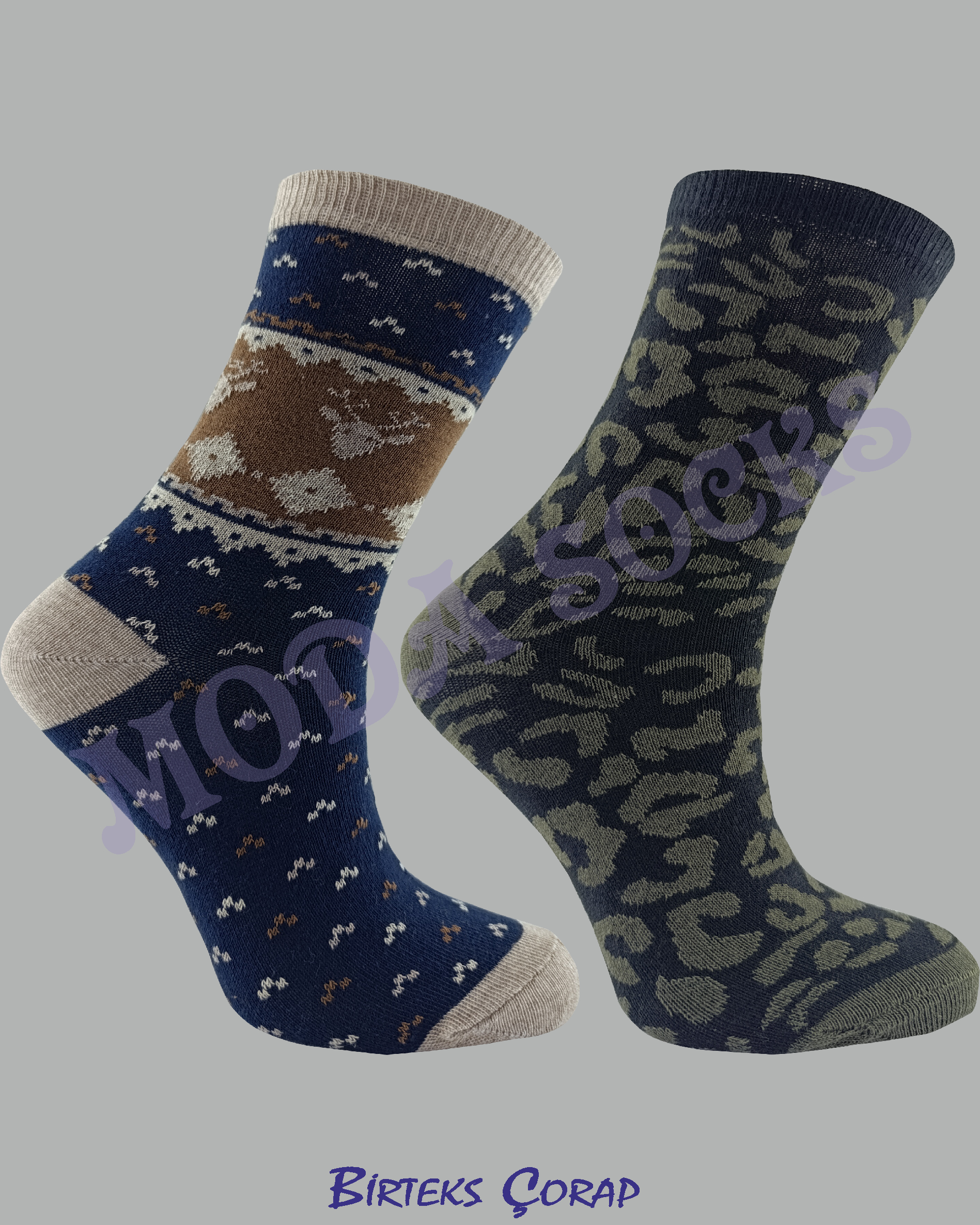 2 Çift Desenli Kadın Soket Çorap