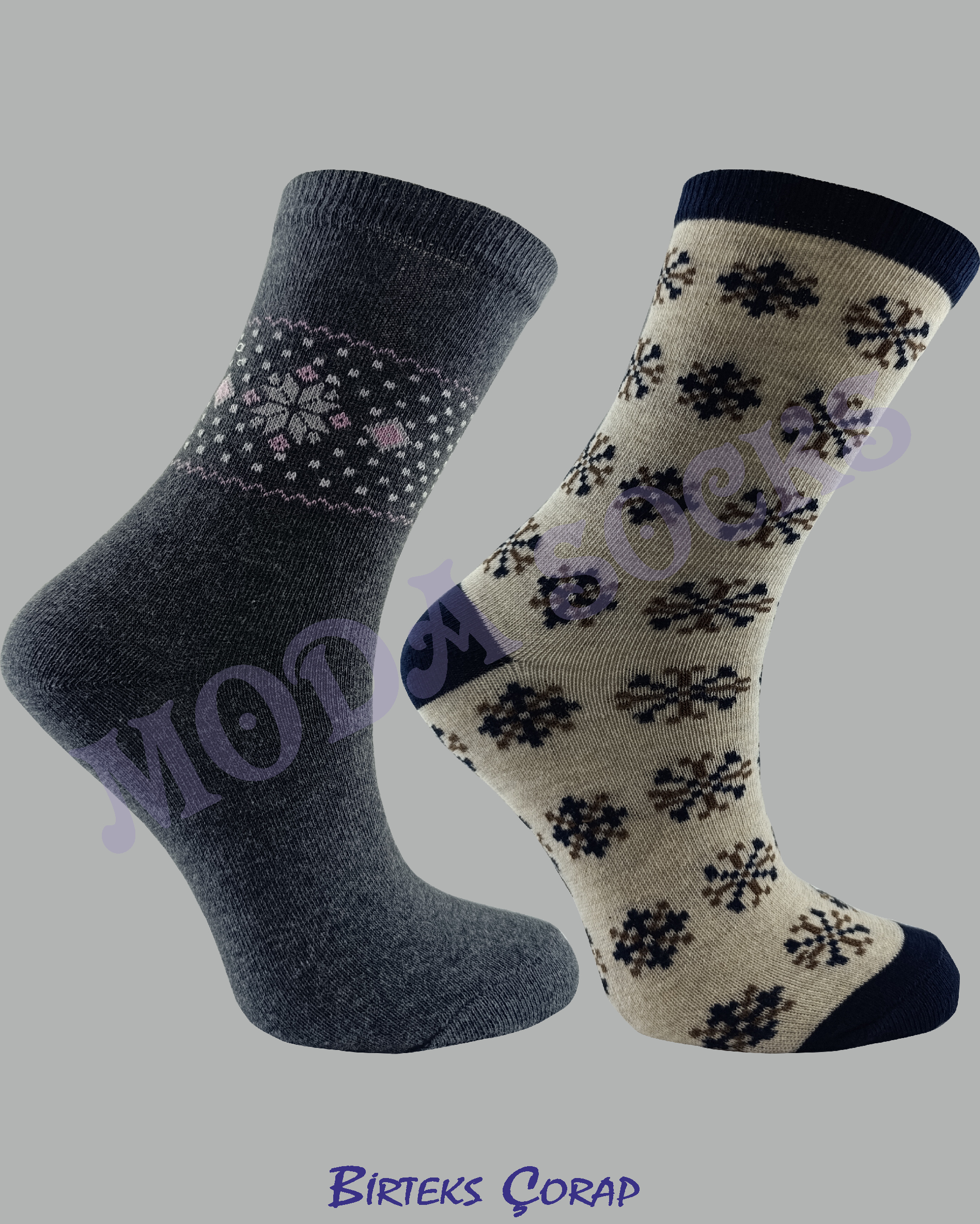 2 Çift Desenli Kadın Soket Çorap