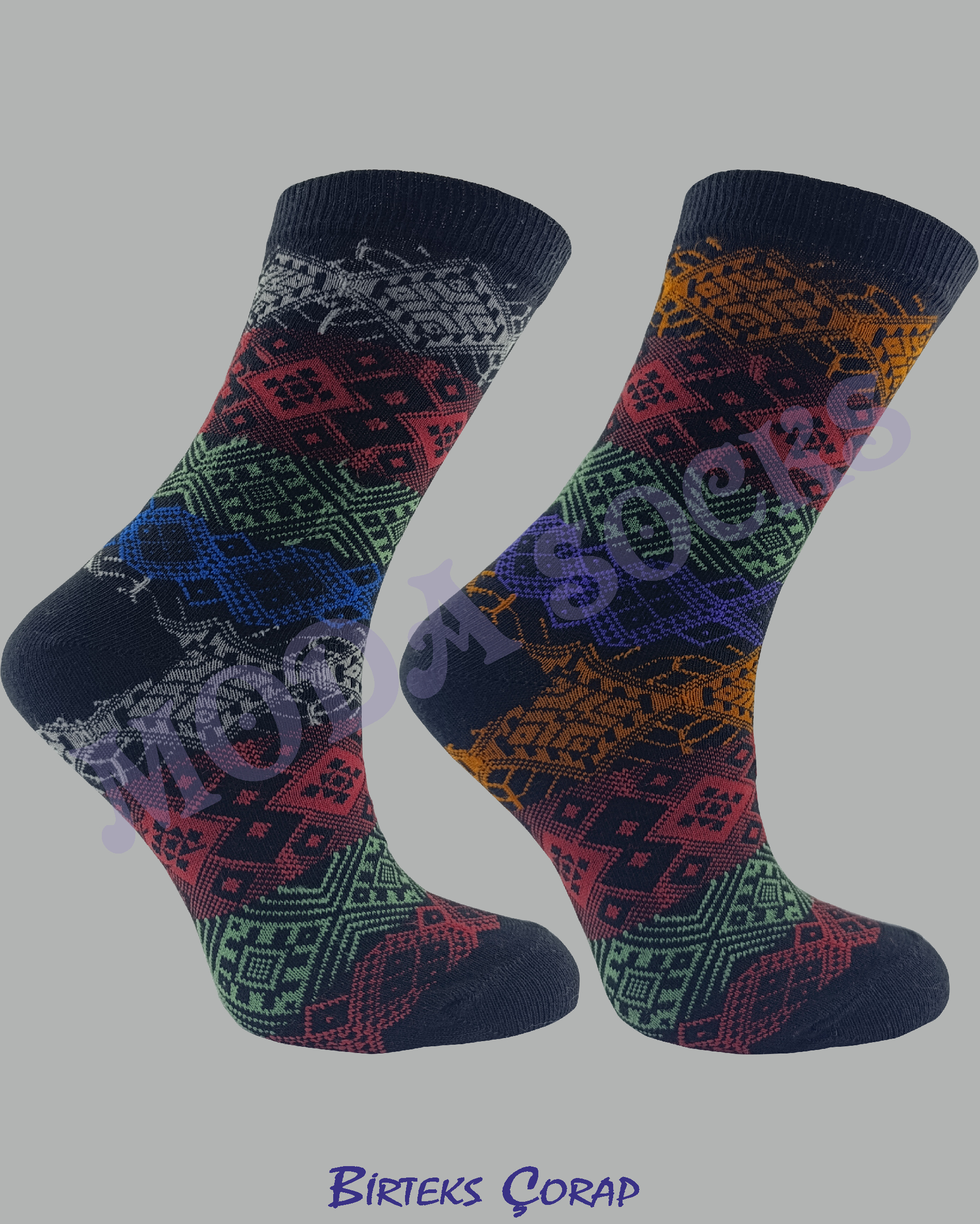 2 Çift Desenli Kadın Soket Çorap