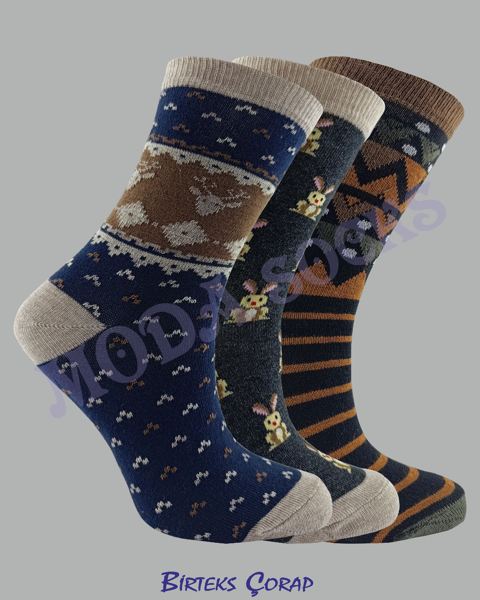 3 Çift Desenli Kadın Soket Çorap