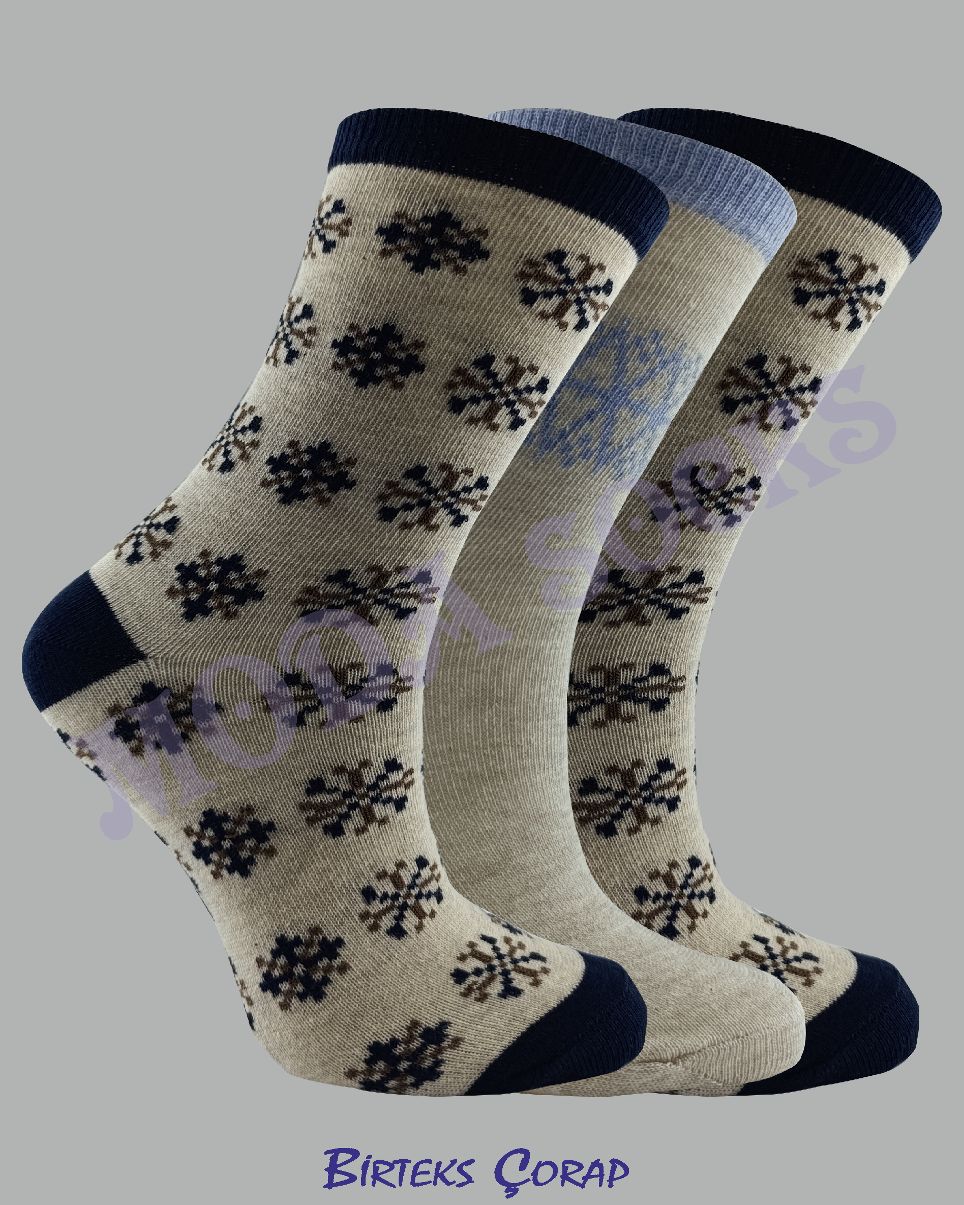 3 Çift Desenli Kadın Soket Çorap