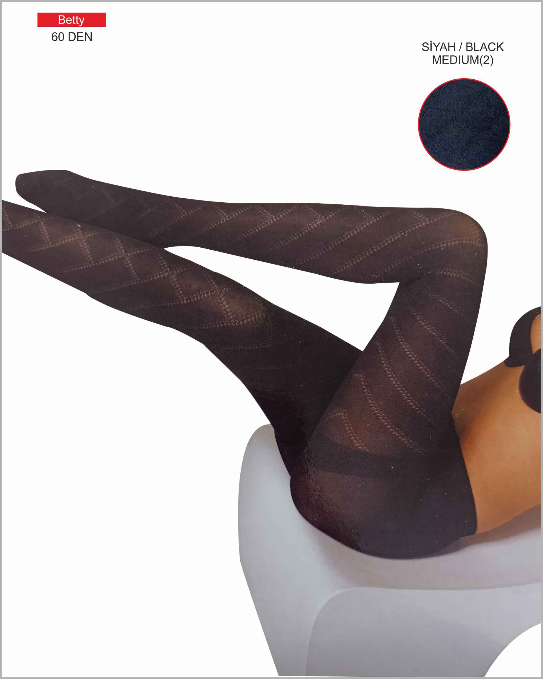 Bety Desenli 60 Den Kilotlu Çorap Siyah Beden-M