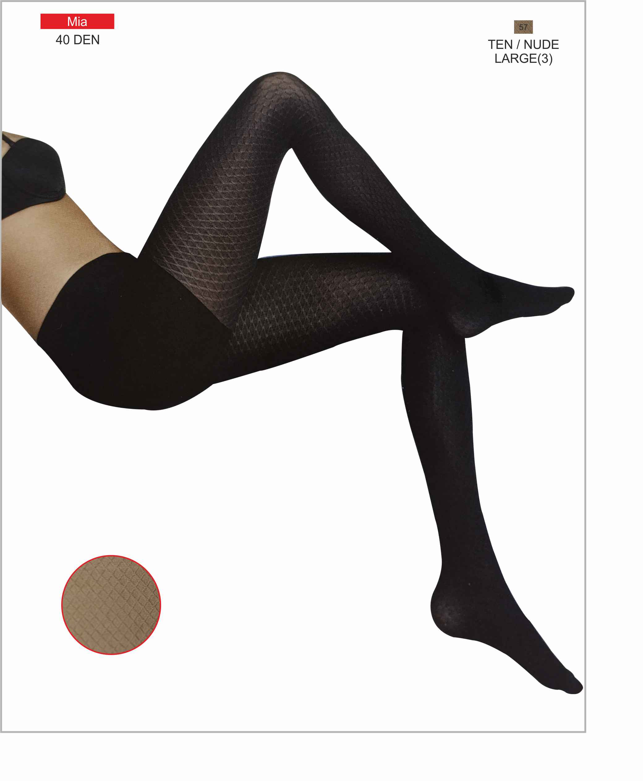 Mia Desenli 40 Den Kilotlu Çorap TEN Beden-L