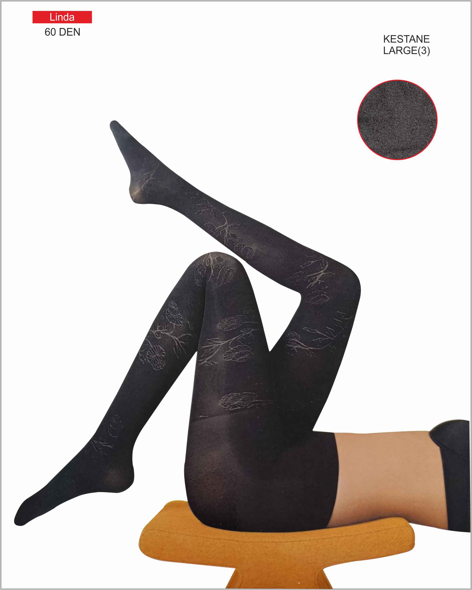 Linda Desenli 60 Den Kilotlu Çorap KESTANE Beden-L