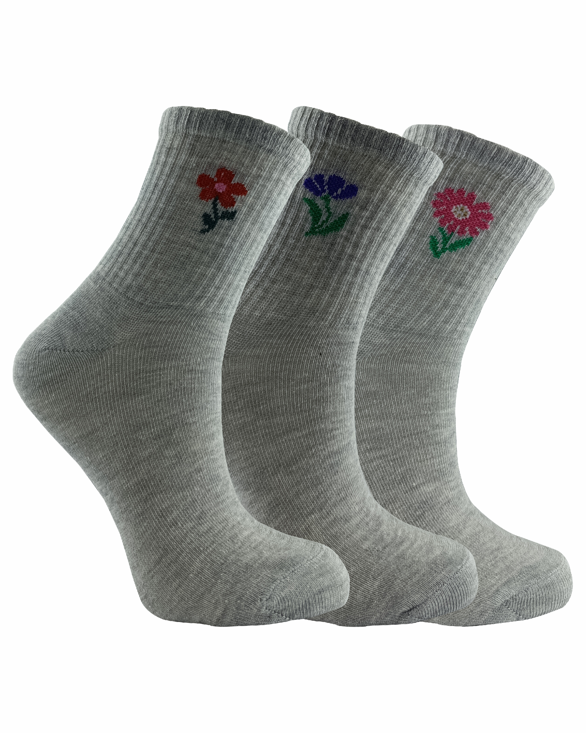 3 Çift Çiçek Desenli Spor ve Antrenman kolej çorap gri