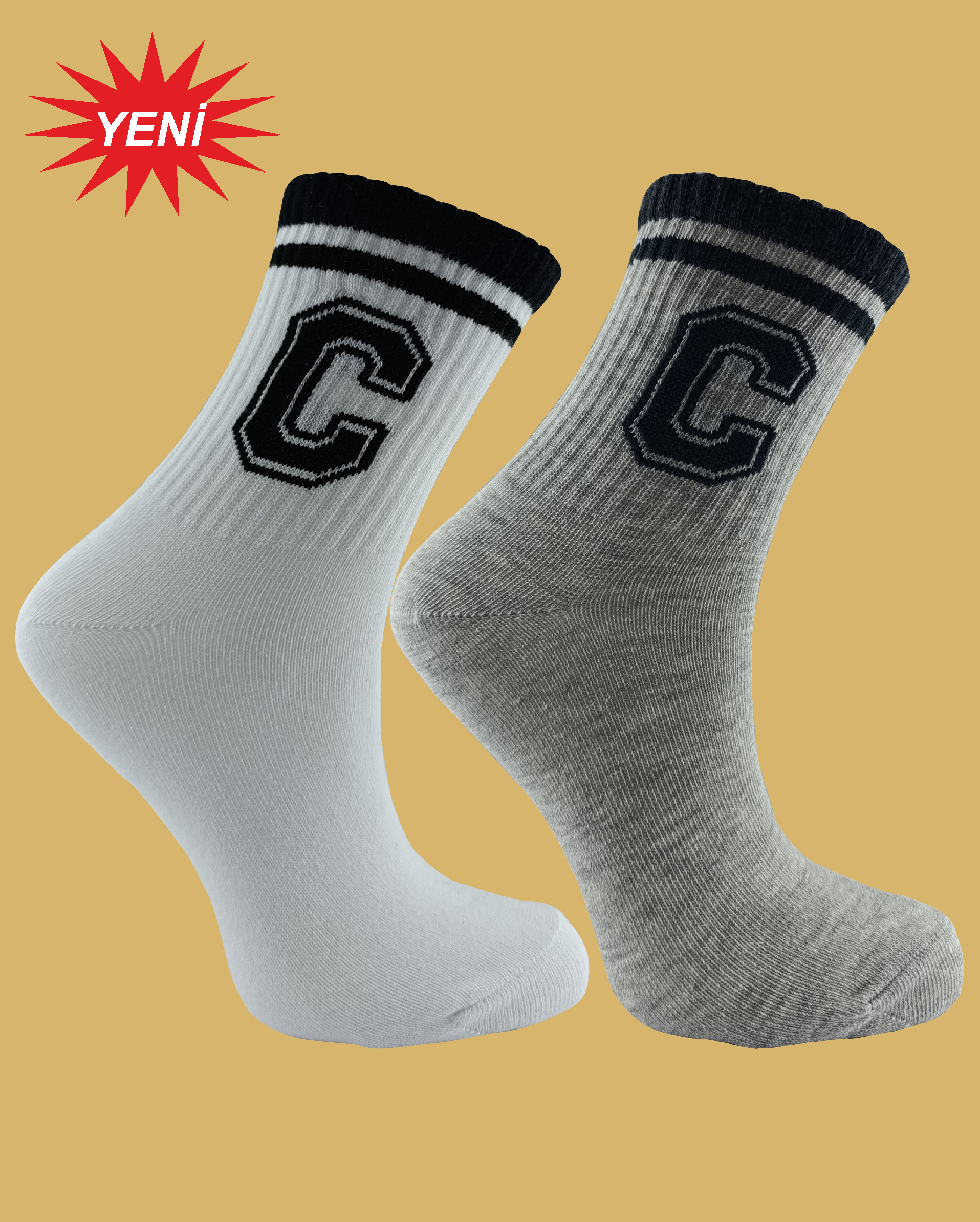 2 Çift  spor ve Antrenman kolej çorap Beyaz-Gri