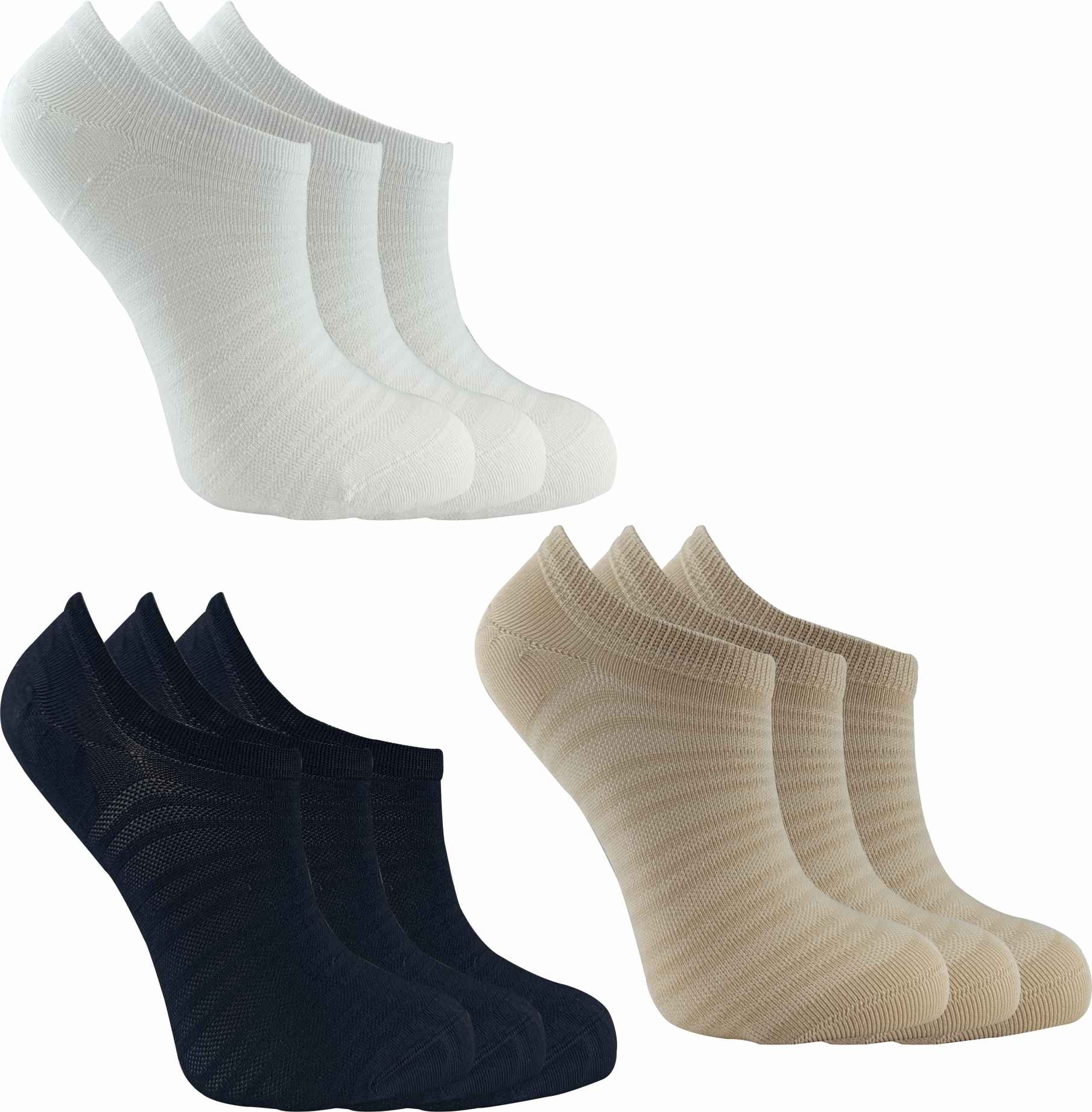 Sneakers 9 Çift Kadın Çorap Beyaz-siyah-bej